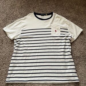 Men’s Polo by Ralph Lauren White and Navy Striped Pocket Tee size XXL